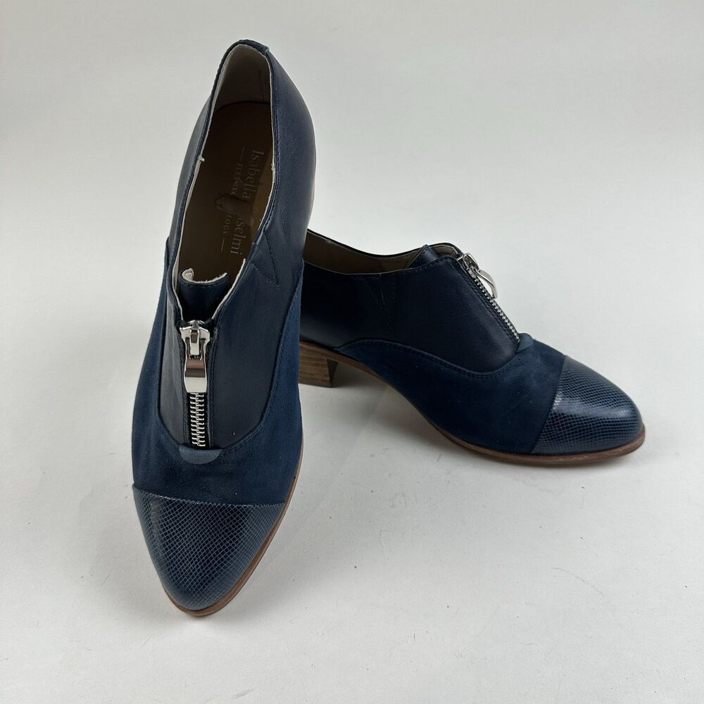 Isabella Anselmi Womens 39 US 9 Oxford Blue Suede Leather Cap Toe  Shoes  Zip Up